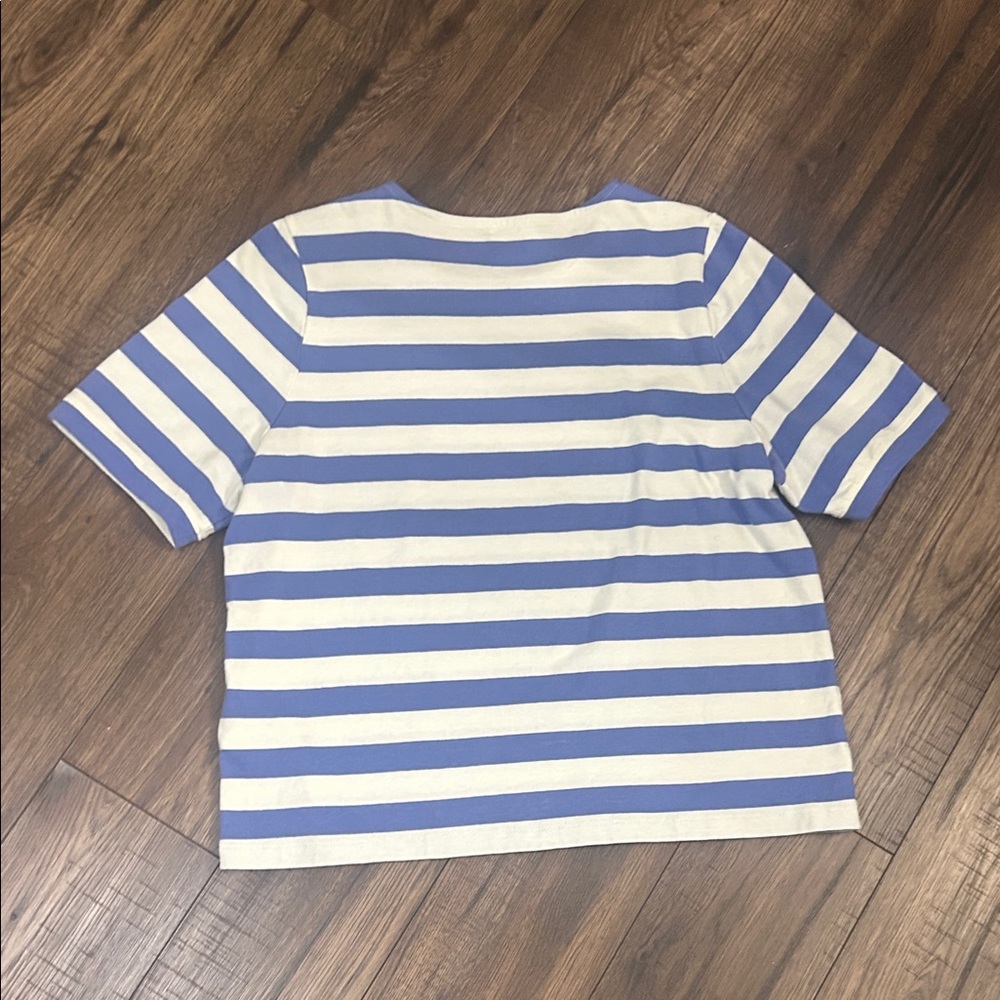 J.Crew Striped Tee Women’s Size Large Blue White Gold Buttons - Picture 5 of 6